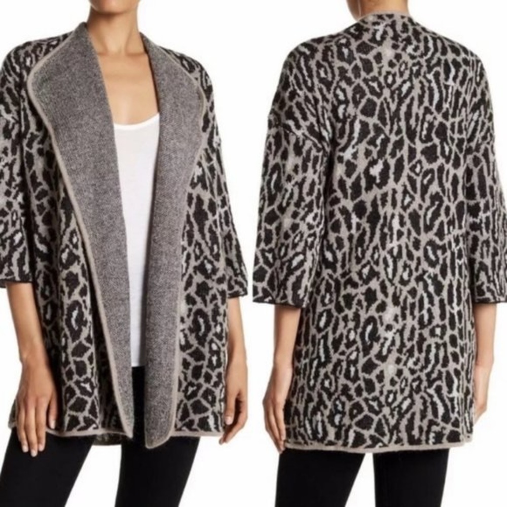Joie Berit Leopard Print Wool Mohair Blend Open Front Cardigan Coat Women’s Sz S